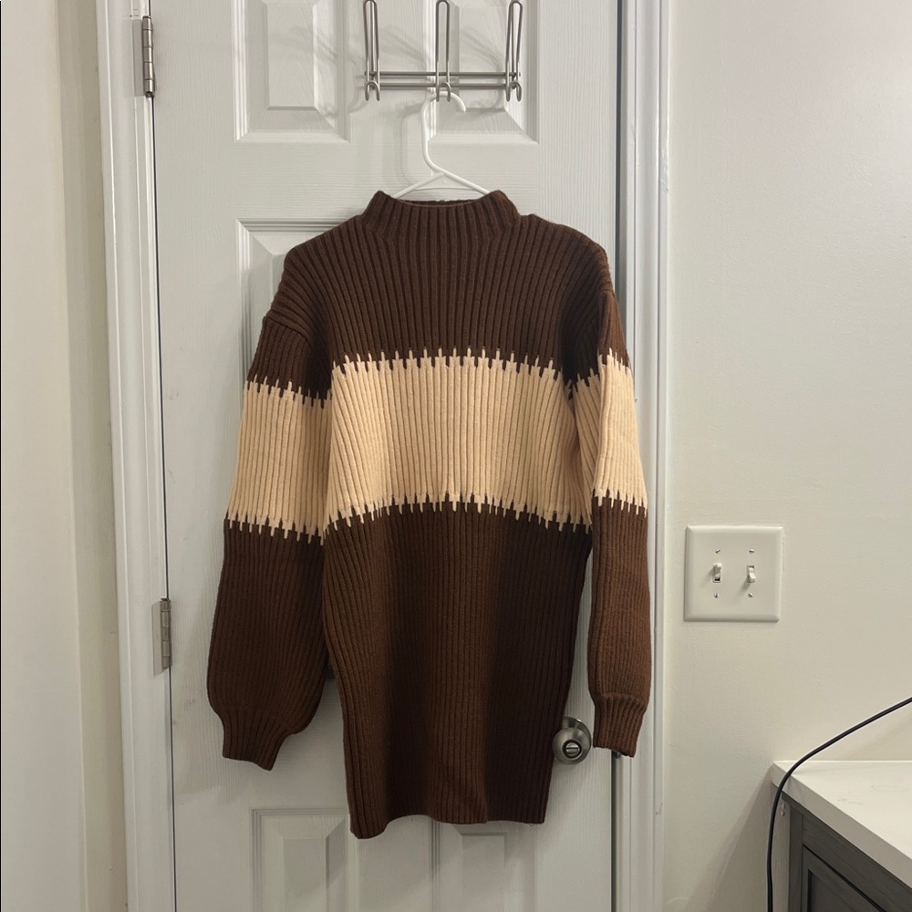 Brown and Cream Sweater Dress